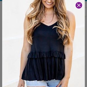 Tickled Teal Black Ruffle-Peplum Tank